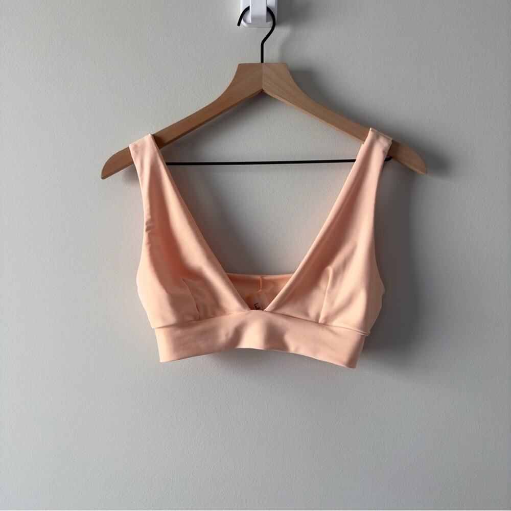 Lulus Triangle Bikini Top Light Orange Orange Stretch ruched light support swim